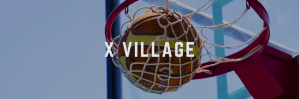 A basket inside of a hoop with the title "X Village"